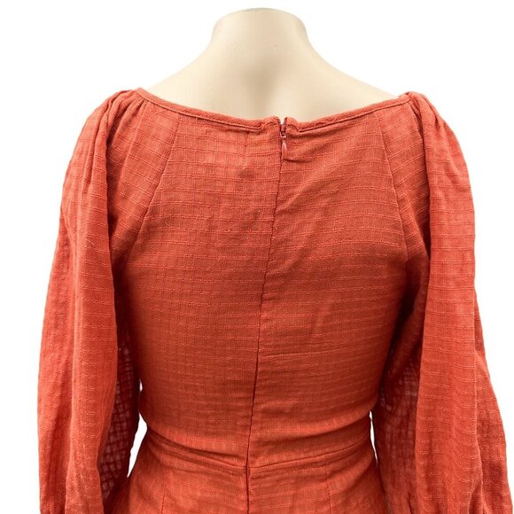 ASOS Eyelet Textured Ruched Tie Cutout Burnt Orange Puff Sleeve Playsuit Women 2 - Picture 11 of 12